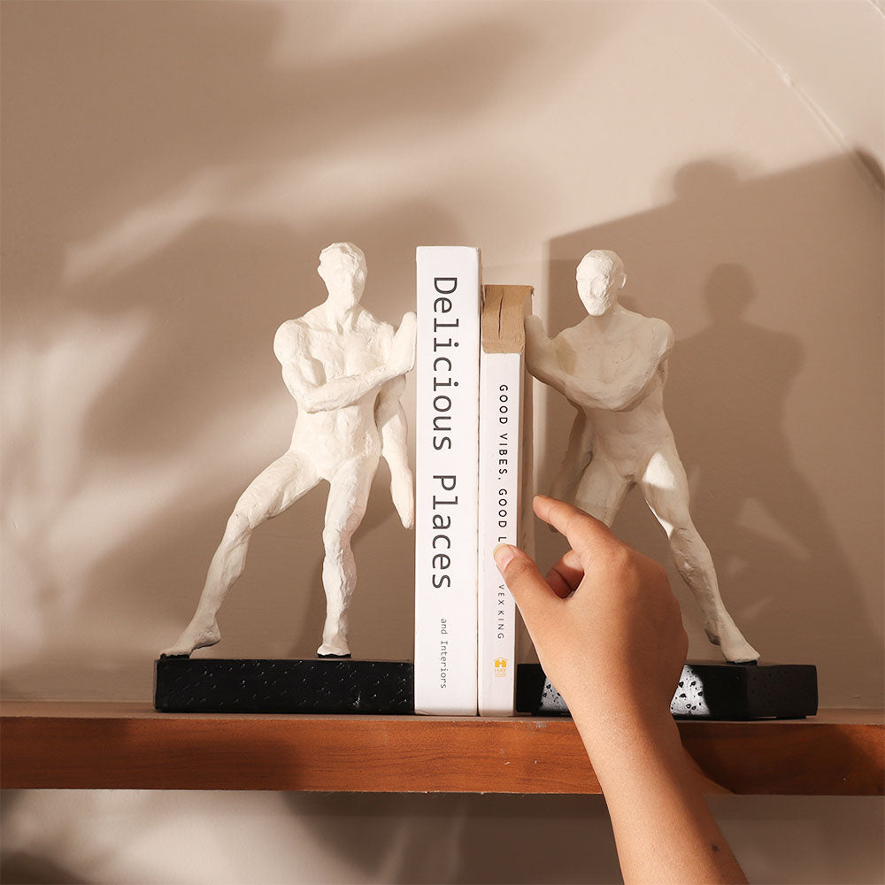 Roman Men Bookends, Set of 2 - White