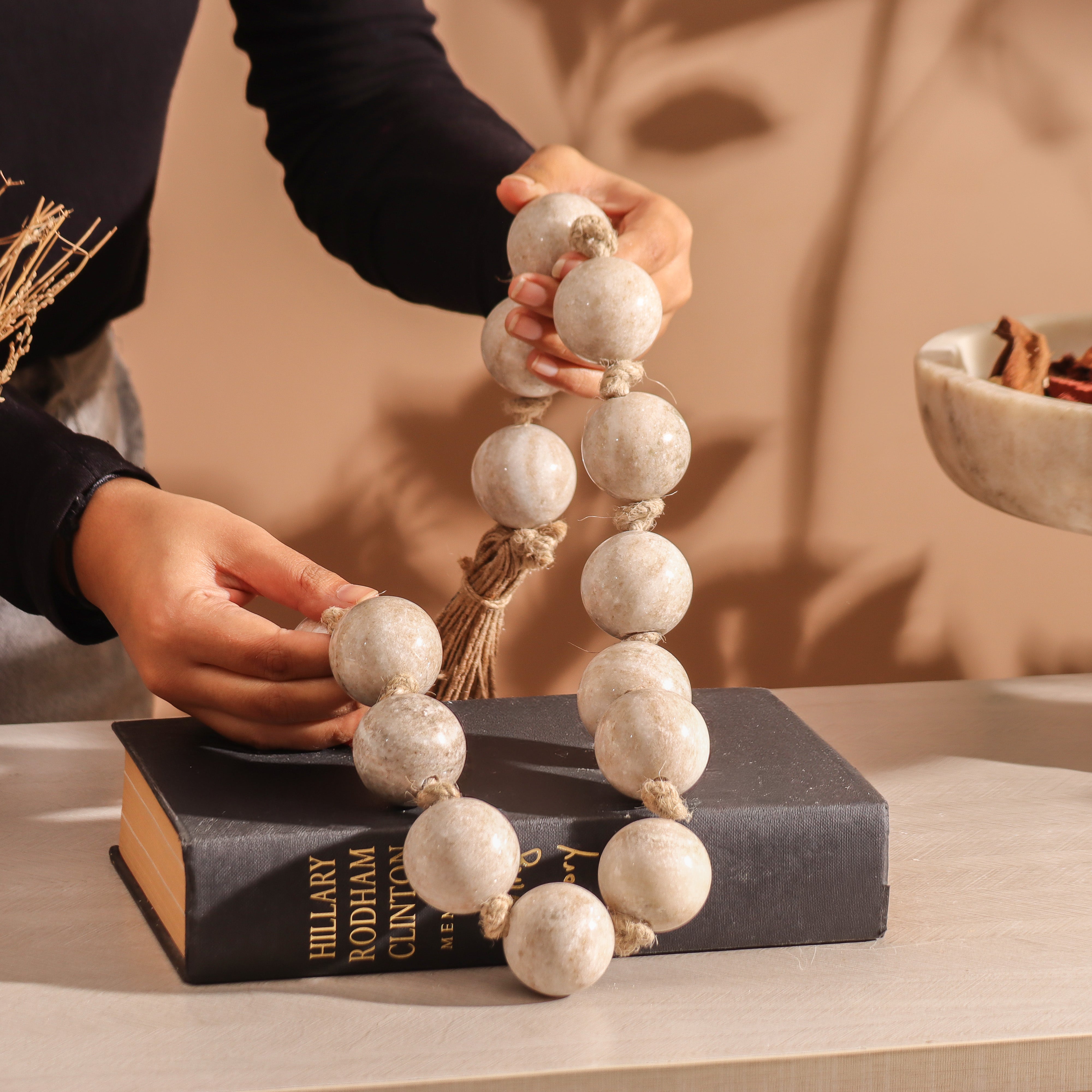 Rosario Marble Beads Sculpture - Beige Natural