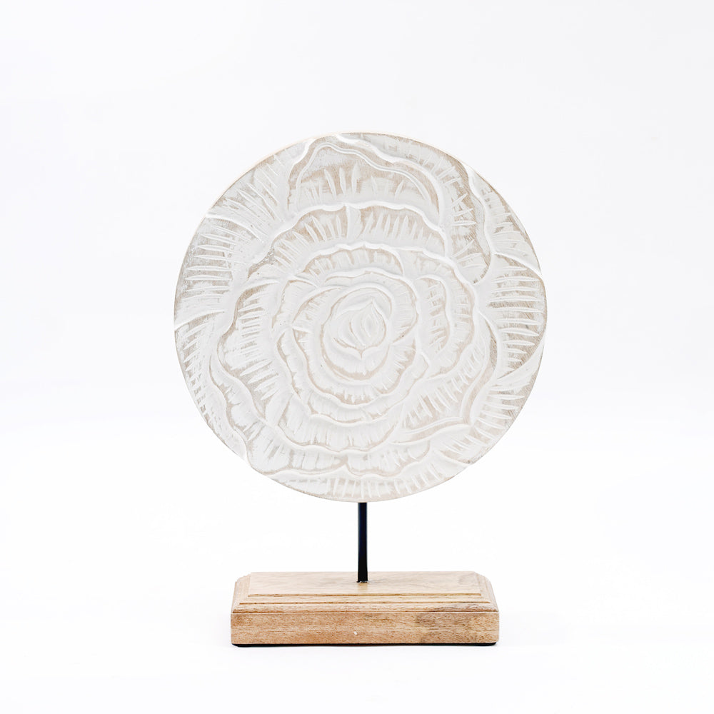 Rose Carved Wooden Sculpture - Vintage White