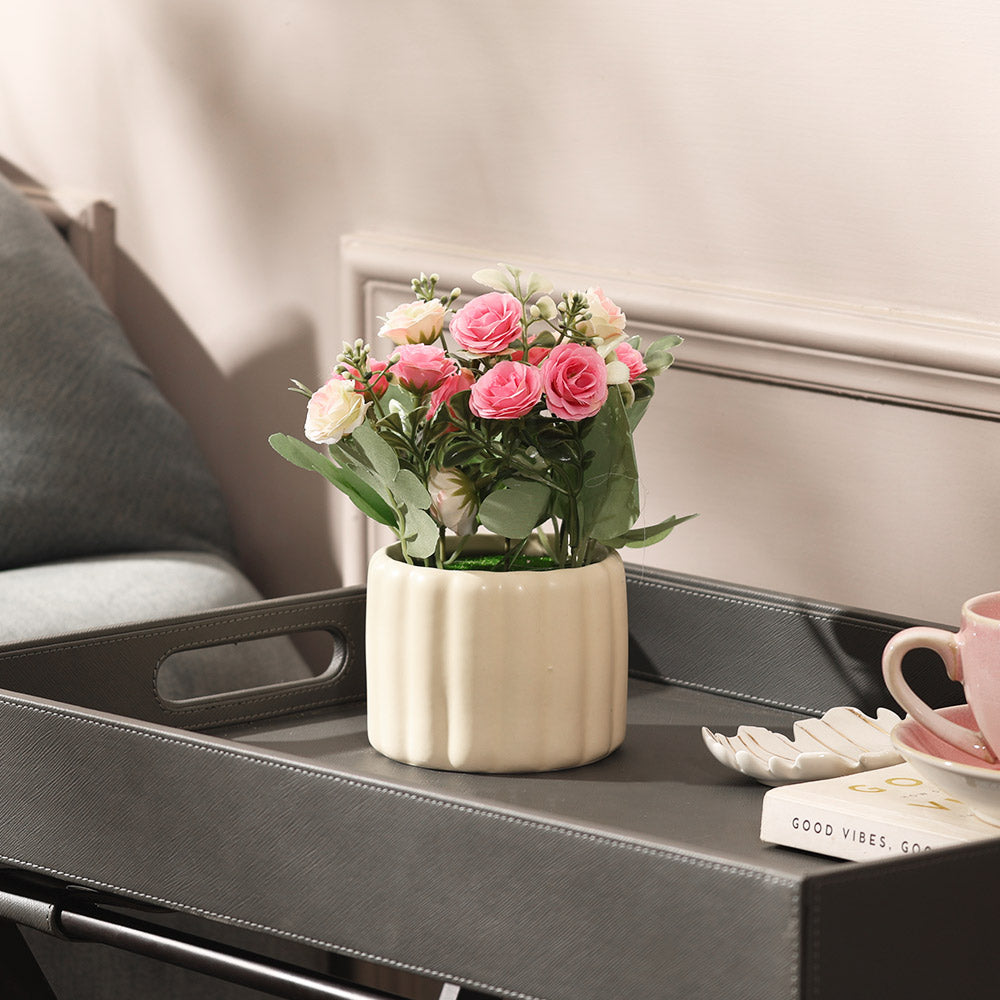 Rosebuds Artificial Potted Plant - Pink Cream