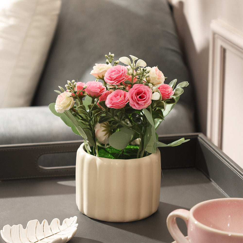 Rosebuds Artificial Potted Plant - Pink Cream