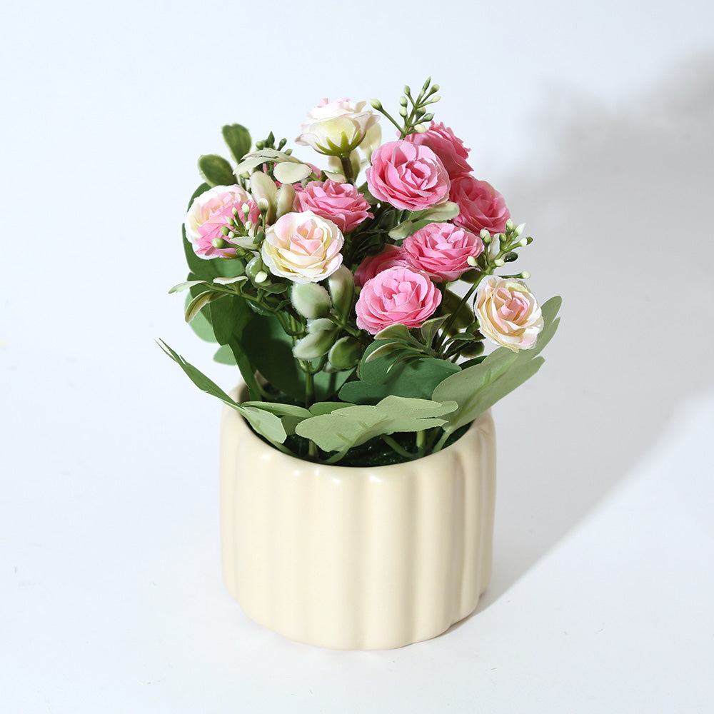Rosebuds Artificial Potted Plant - Pink Cream