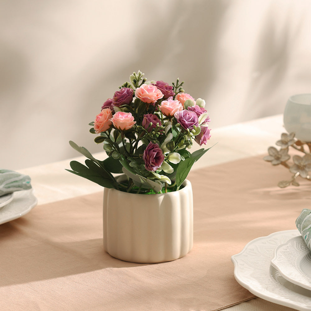 Rosebuds Artificial Potted Plant - Purple Cream