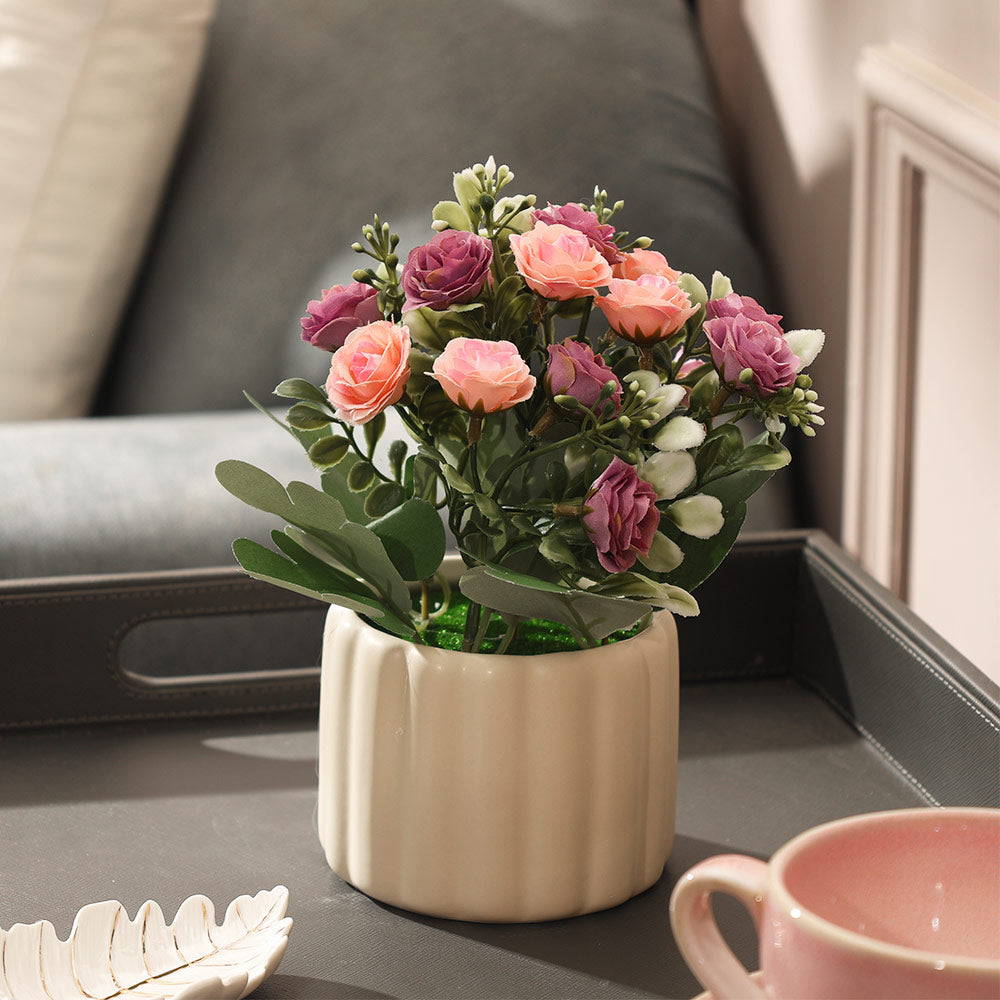 Rosebuds Artificial Potted Plant - Purple Cream
