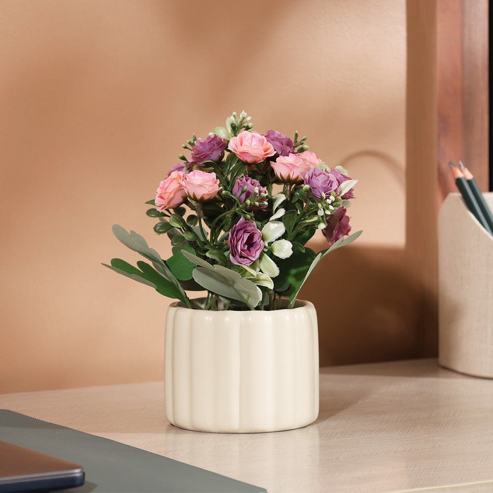 Rosebuds Artificial Potted Plant - Purple Cream