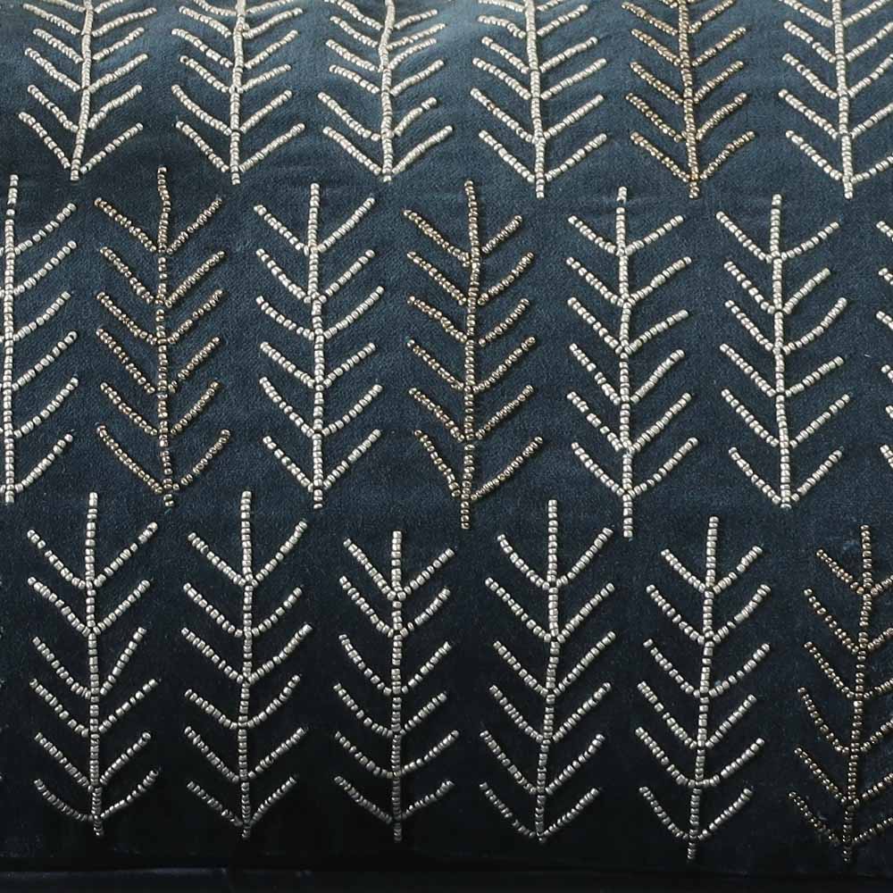 Rosemary Velvet Beaded Rectangular Cushion Cover 50x30cm - Navy Blue