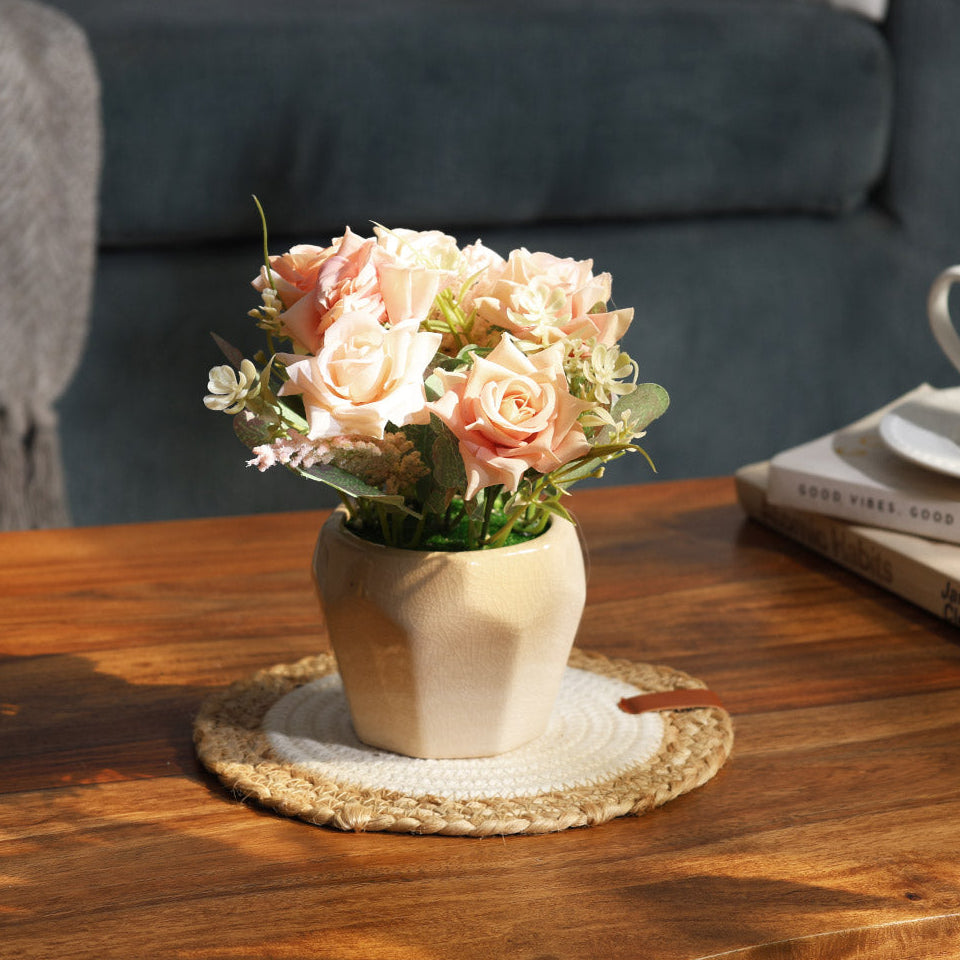 Roses Artificial Potted Plant - Pink Beige