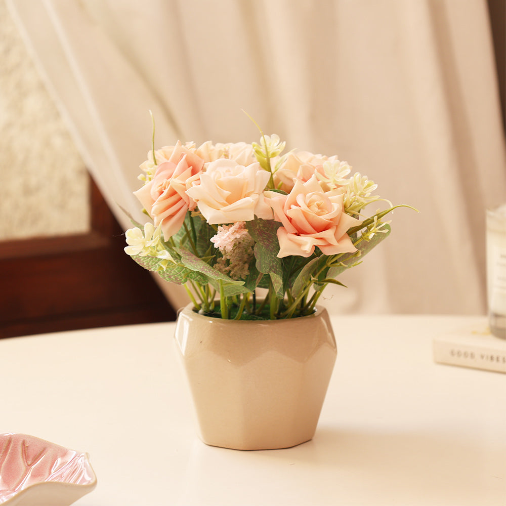 Roses Artificial Potted Plant - Pink Beige