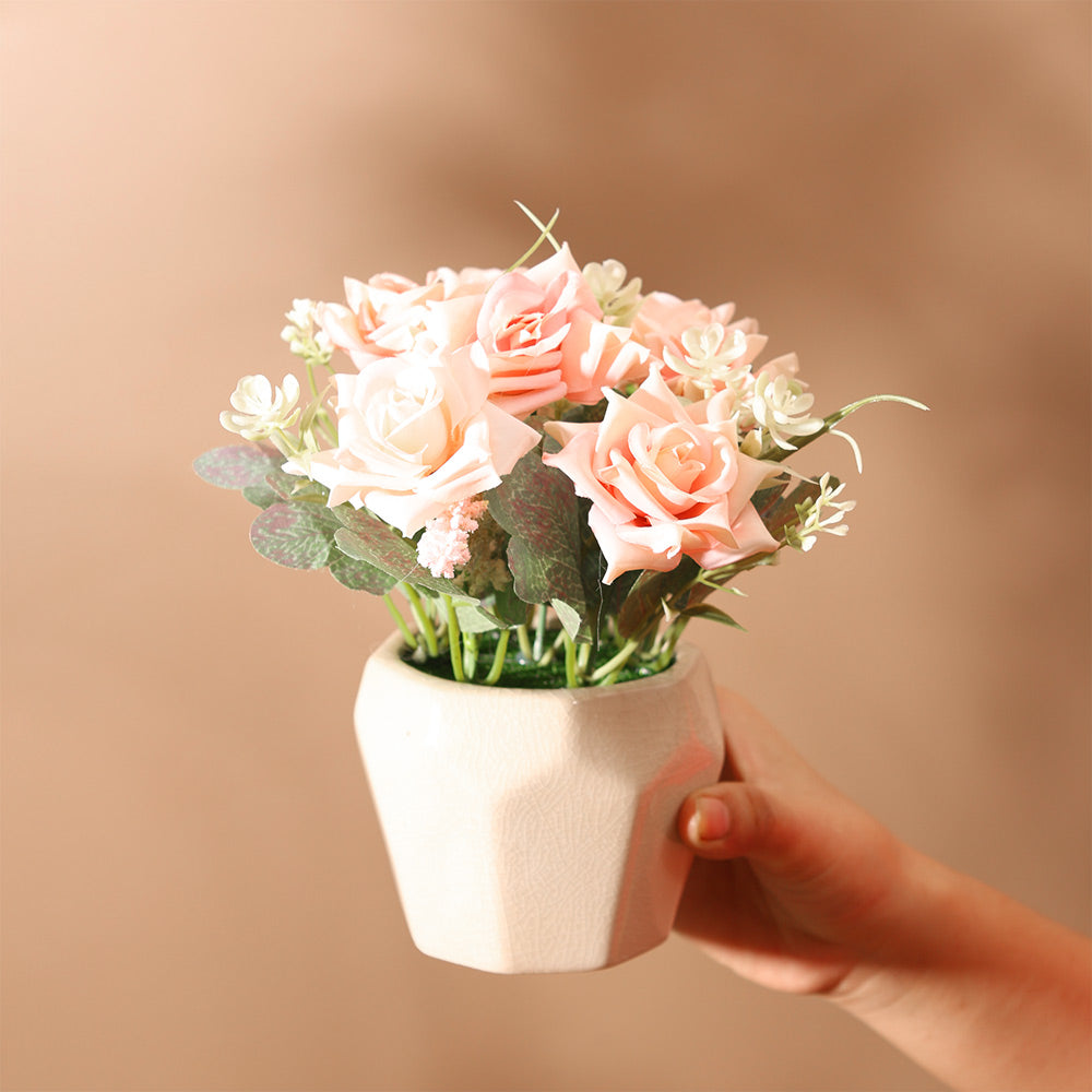 Roses Artificial Potted Plant - Pink Beige