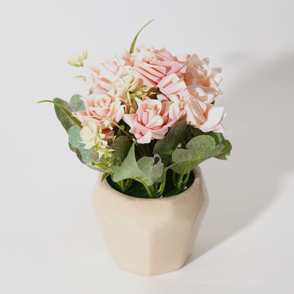 Roses Artificial Potted Plant - Pink Beige