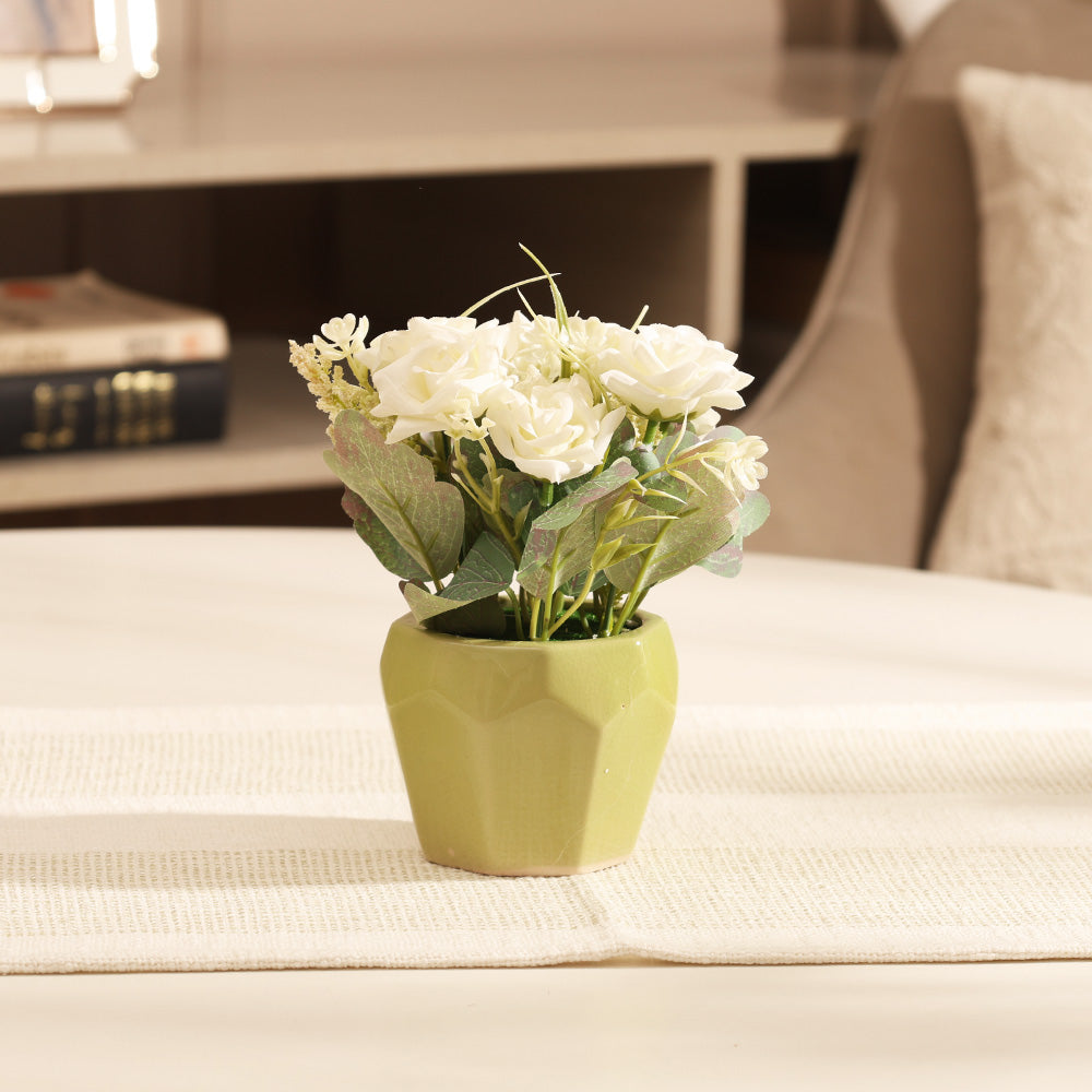 Roses Artificial Potted Plant - White Yellow
