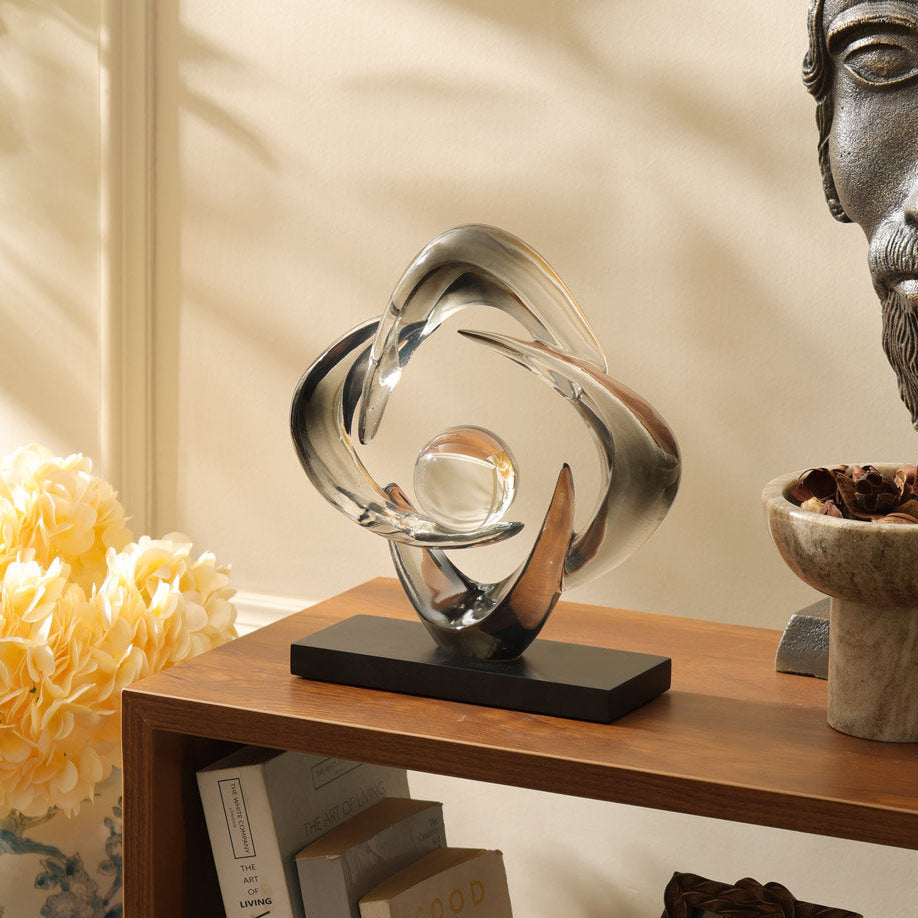 Rosette Sculpture with Glass Ball - Clear Smoke