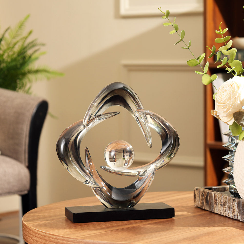 Rosette Sculpture with Glass Ball - Clear Smoke