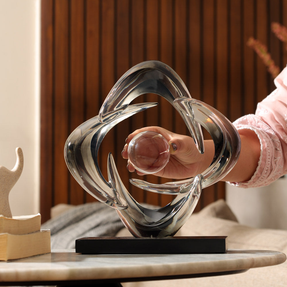Rosette Sculpture with Glass Ball - Clear Smoke