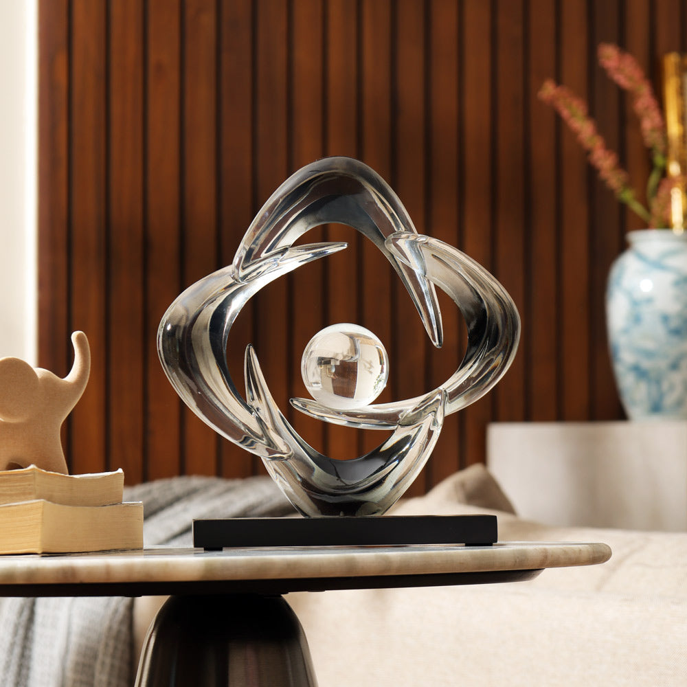Rosette Sculpture with Glass Ball - Clear Smoke