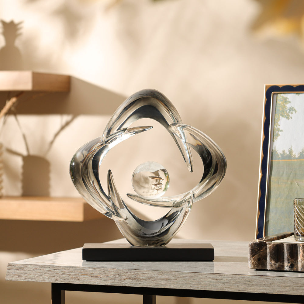Rosette Sculpture with Glass Ball - Clear Smoke