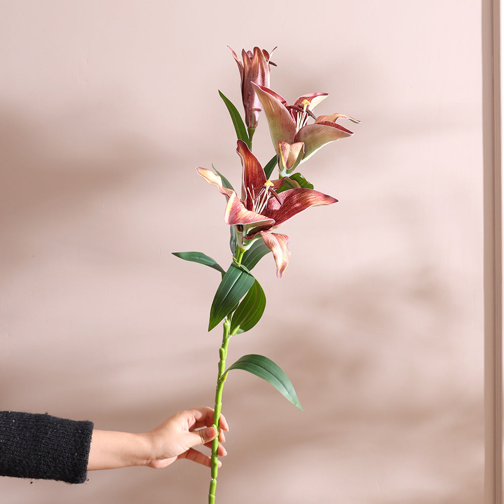Royal Lily Faux Stem - Burgundy Sunrise