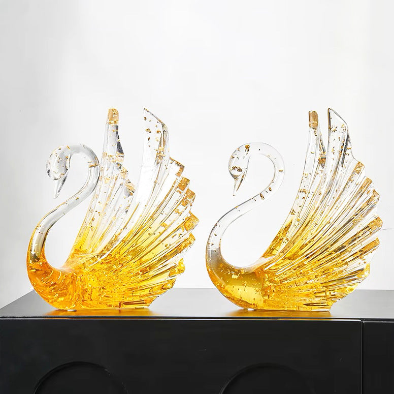 Royal Swan Sculpture - Clear Gold