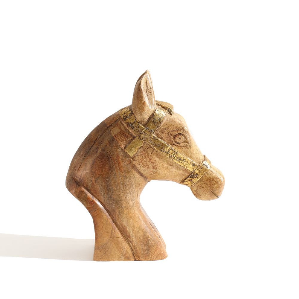 Royal Horse Mango Wood Bust - Natural Burn