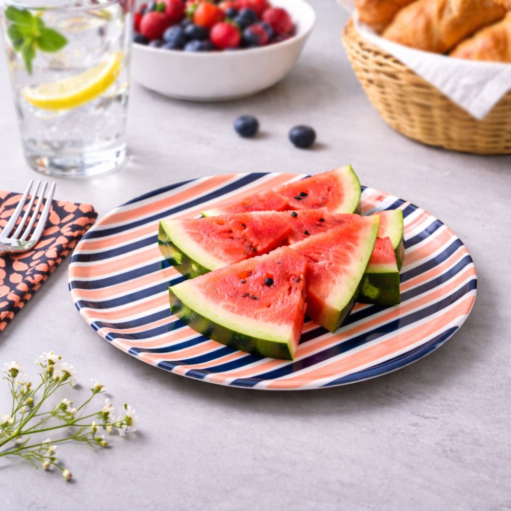 Ruby Shapely Quarter Plate - Orange Stripes