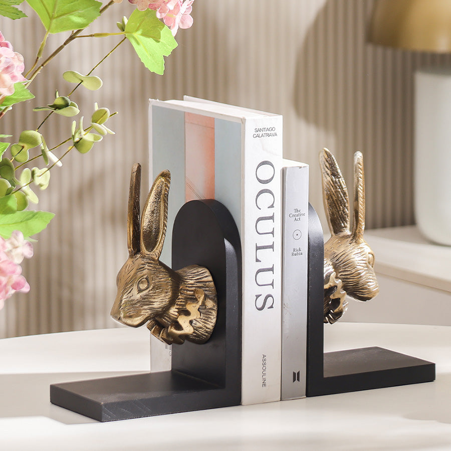 Ruffled Rabbits Metal Bookends, Set of 2 - Gold Black