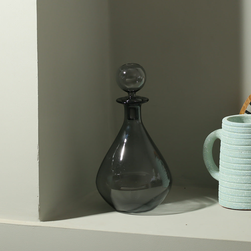 Rune Glass Bottle with Stopper - Smokey Grey