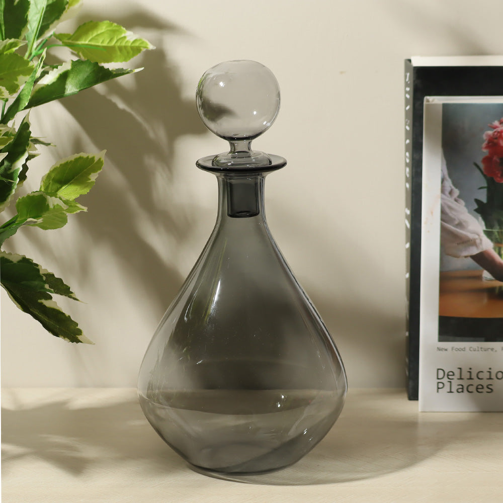 Rune Glass Bottle with Stopper - Smokey Grey