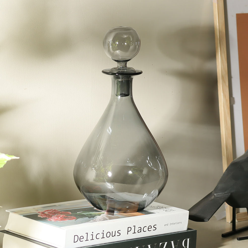 Rune Glass Bottle with Stopper - Smokey Grey