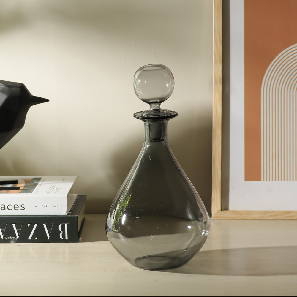 Rune Glass Bottle with Stopper - Smokey Grey
