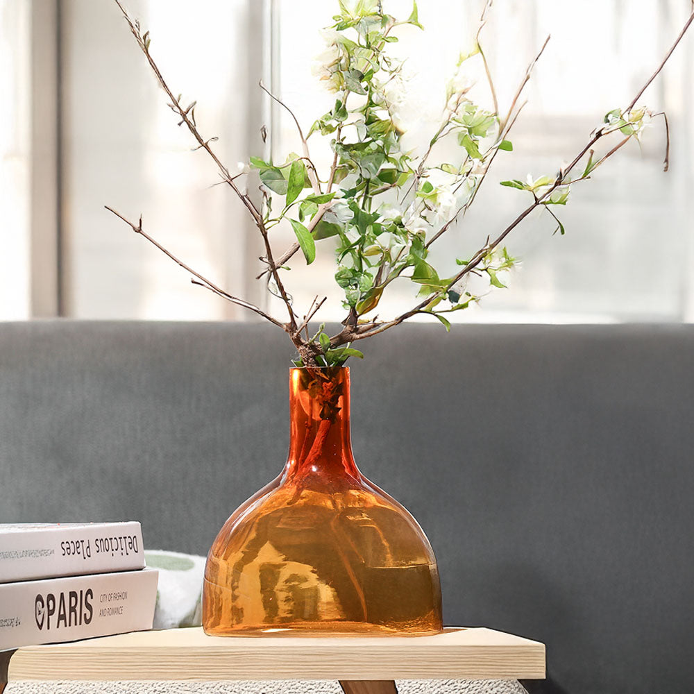 Russo Glass Vase with Leather Trim Medium - Mustard