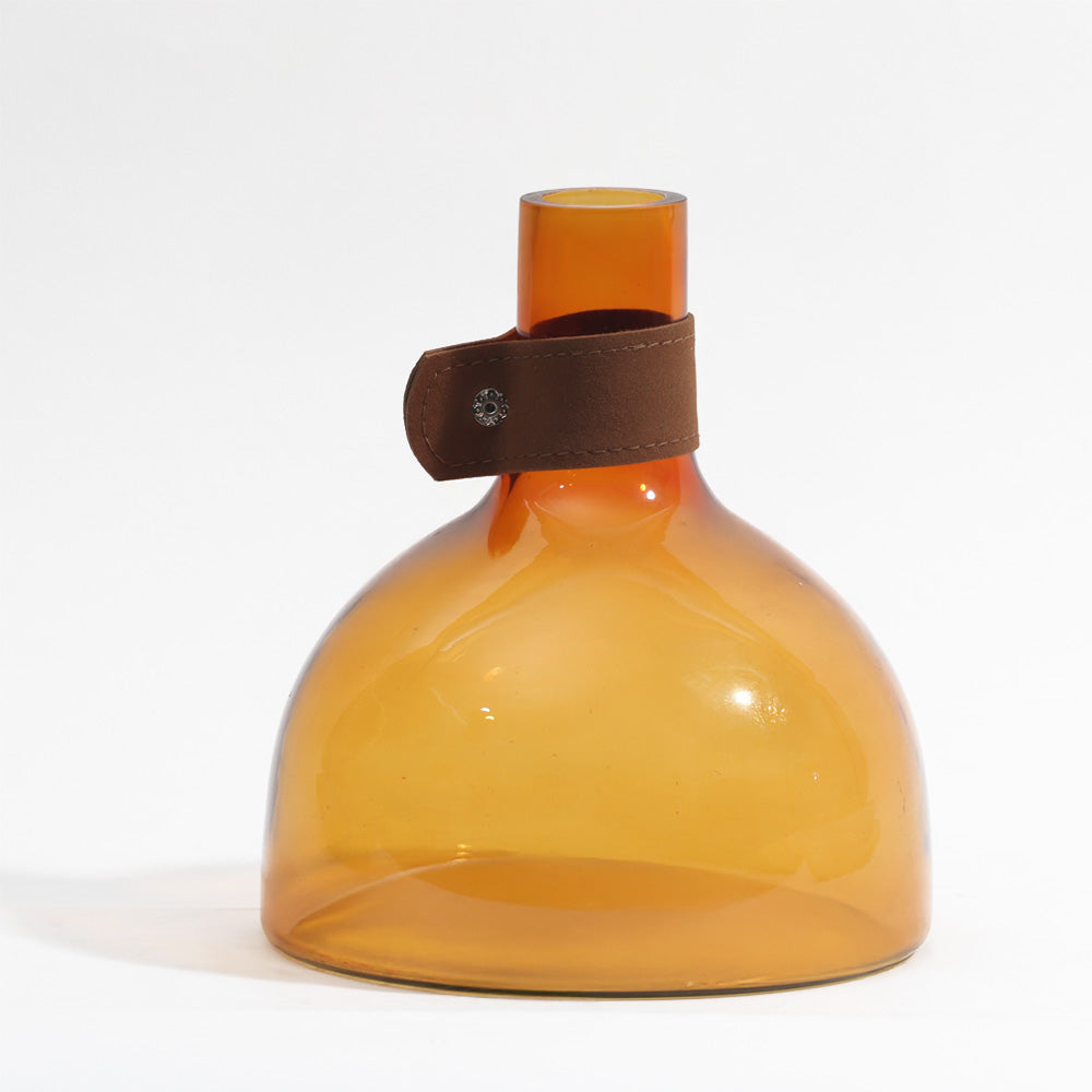 Russo Glass Vase with Leather Trim Medium - Mustard