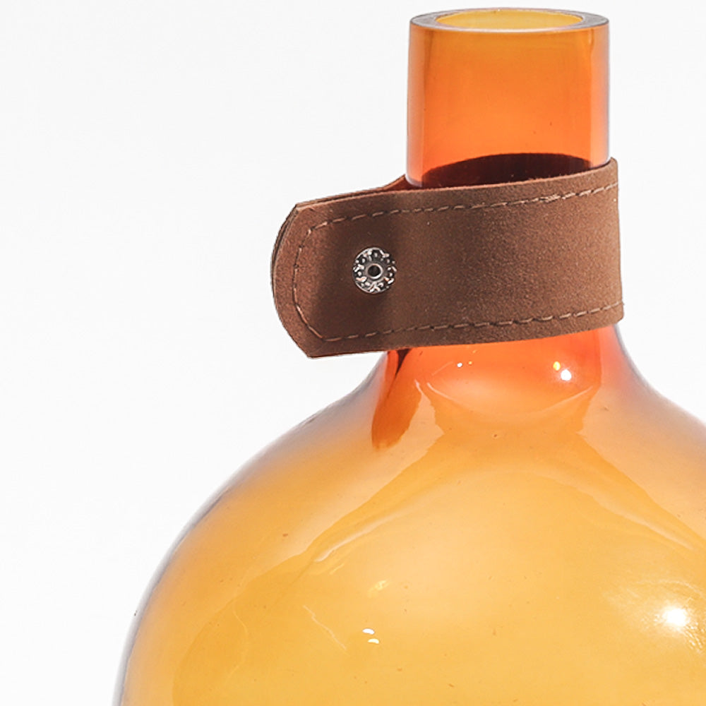 Russo Glass Vase with Leather Trim Medium - Mustard