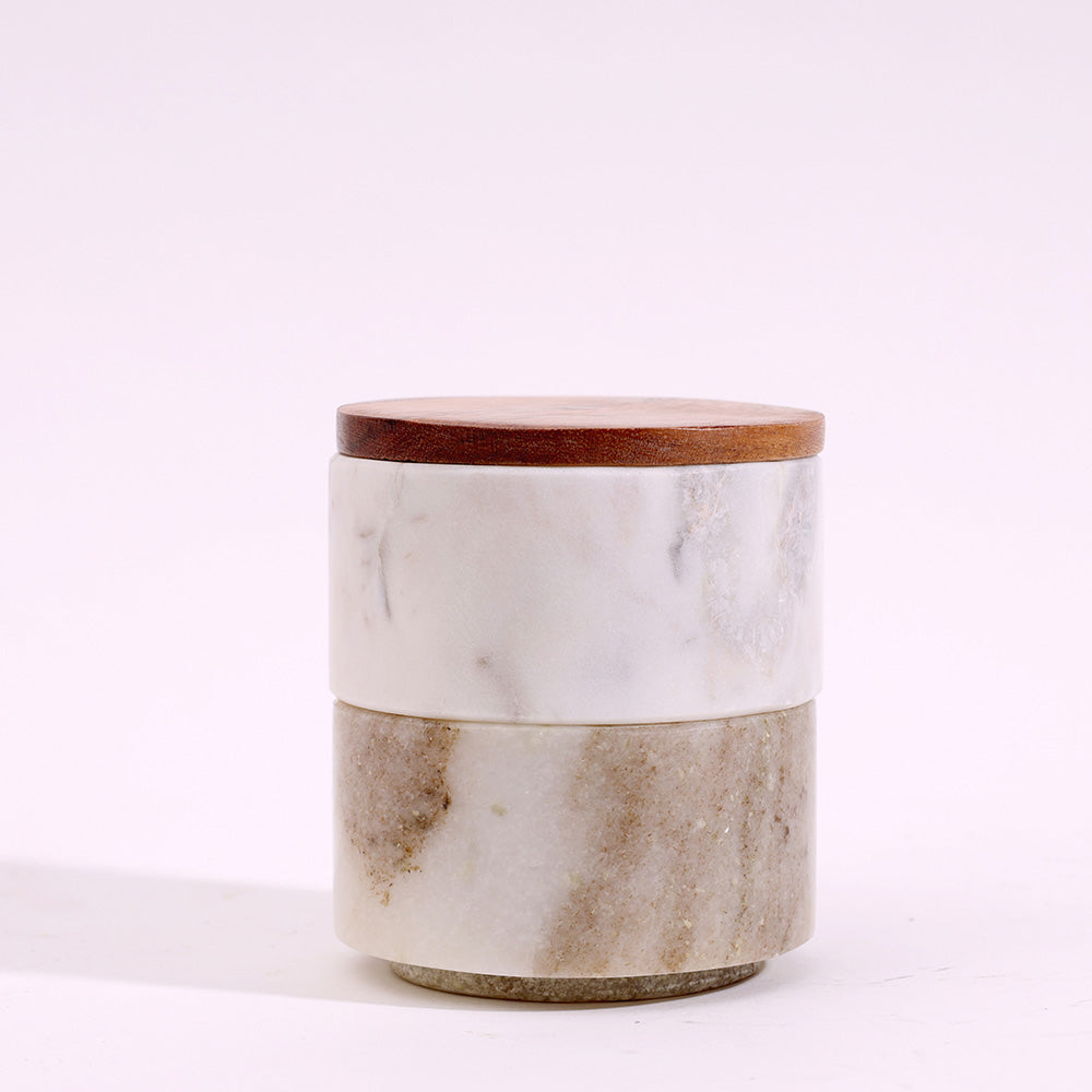 Stacked Marble Condiment Jars - White & Beige