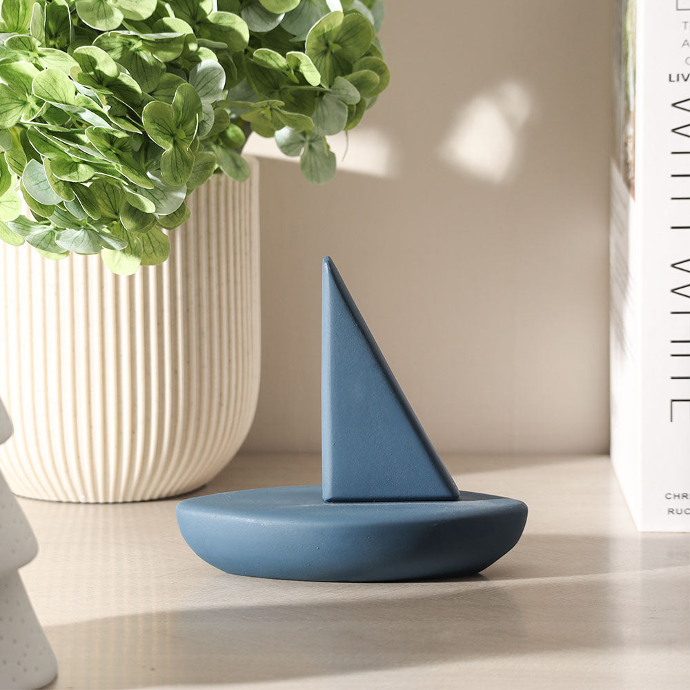 Sailing Ship Concrete Sculpture - Dark Blue