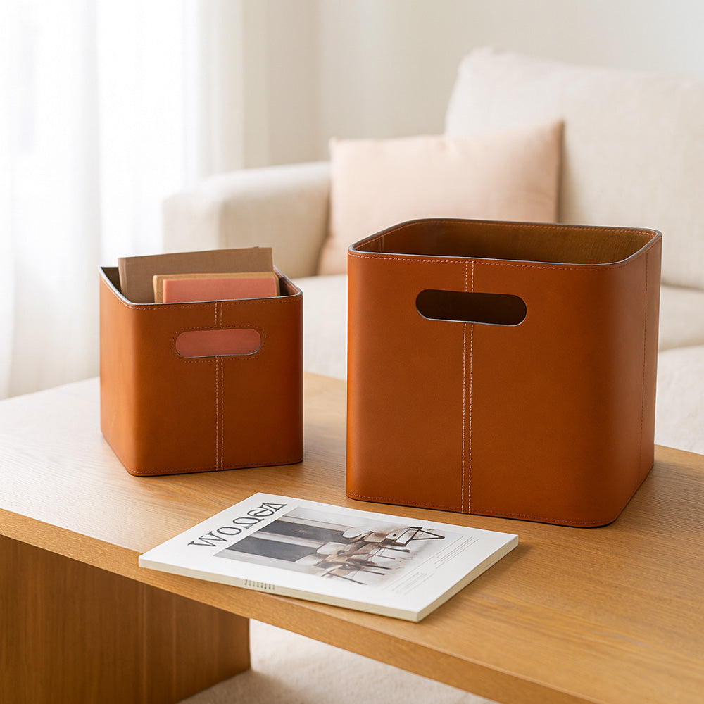 Salle Square Storage Bins, Set of 2 - Auburn