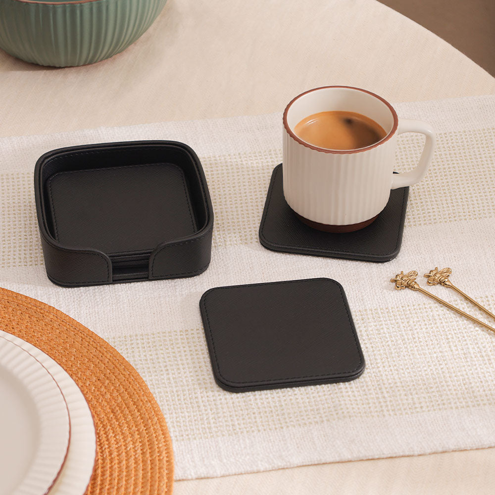 Saloon Sqround Coasters, Set of 6 - Black