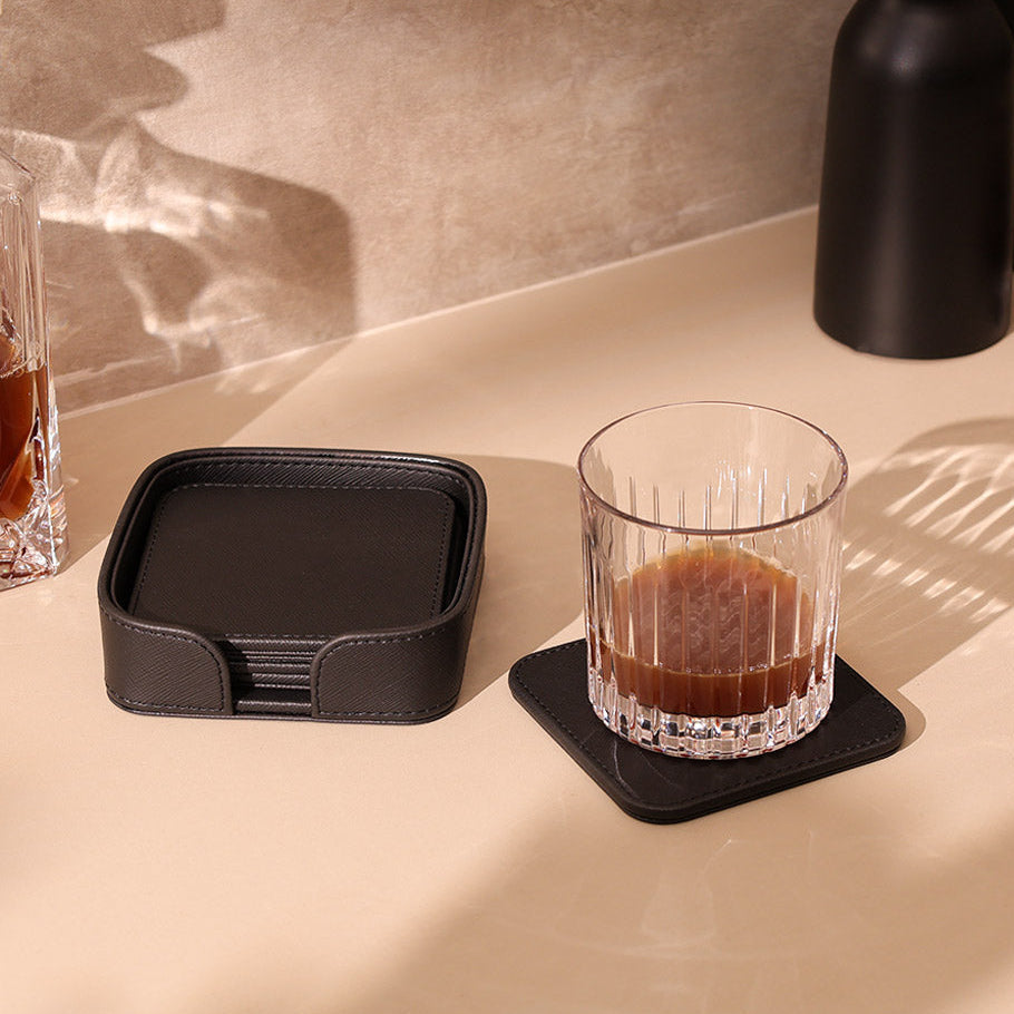 Saloon Sqround Coasters, Set of 6 - Black