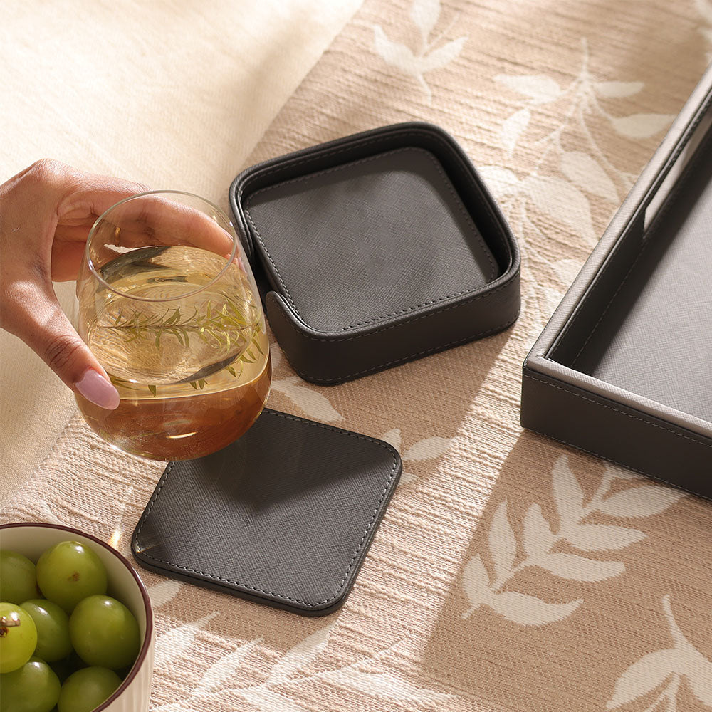 Saloon Sqround Coasters, Set of 6 - Dark Grey