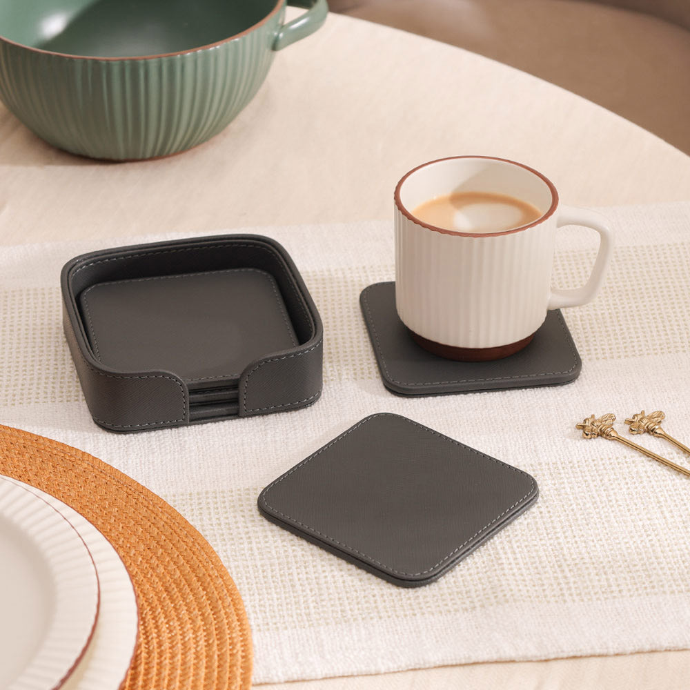 Saloon Sqround Coasters, Set of 6 - Dark Grey