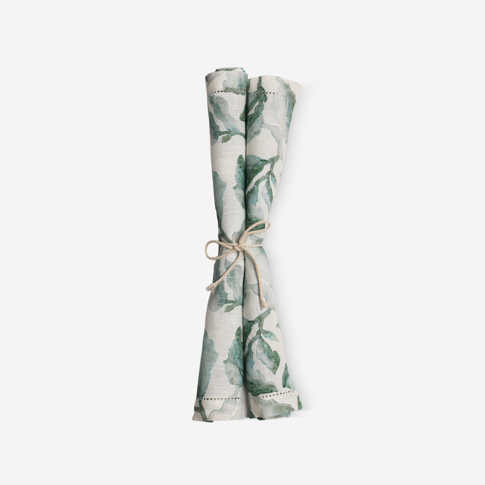 Cascade Linen Table Napkins, Set of 2 - Teal White