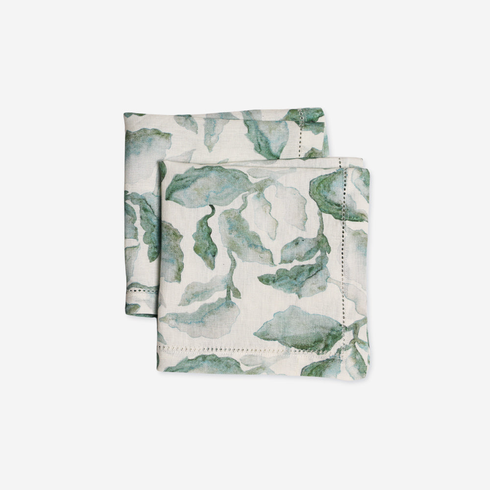 Cascade Linen Table Napkins, Set of 2 - Teal White