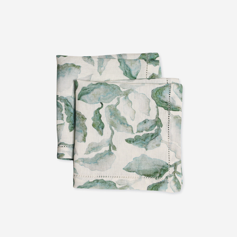 Cascade Linen Table Napkins, Set of 2 - Teal White