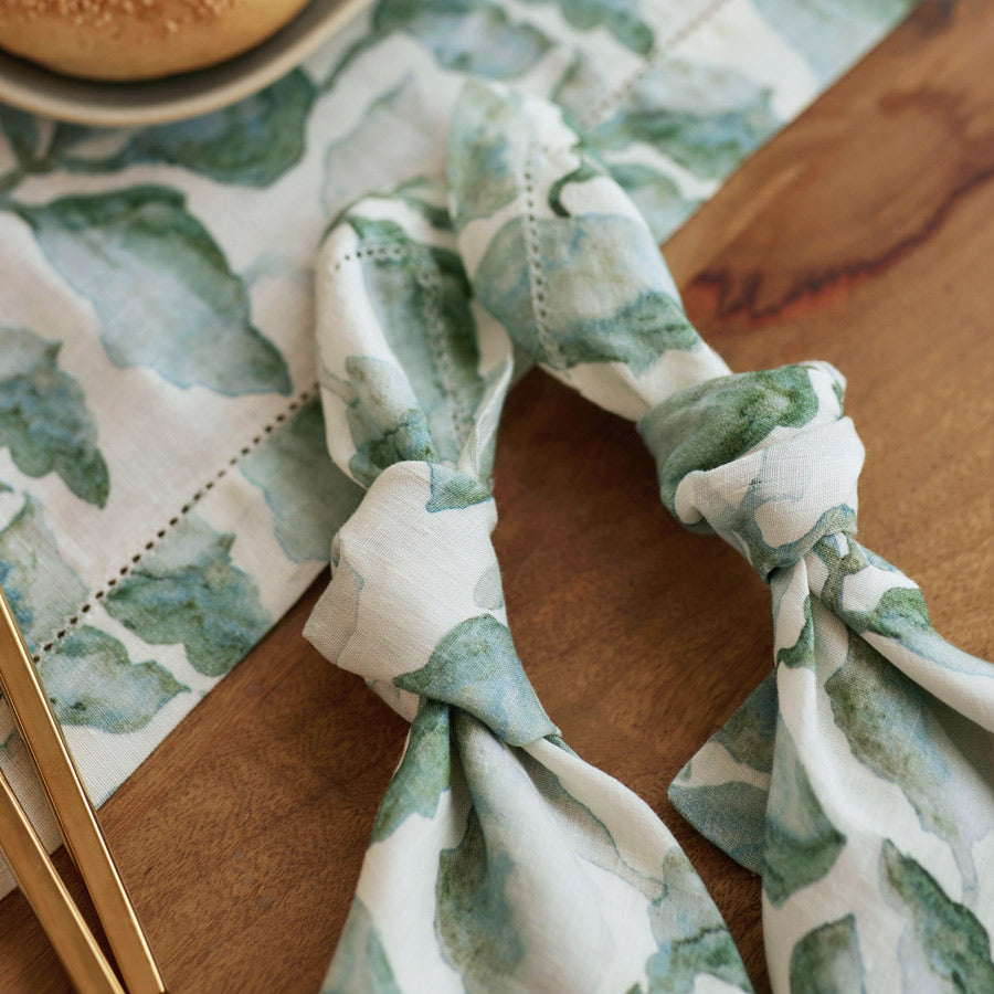 Cascade Linen Table Napkins, Set of 2 - Teal White