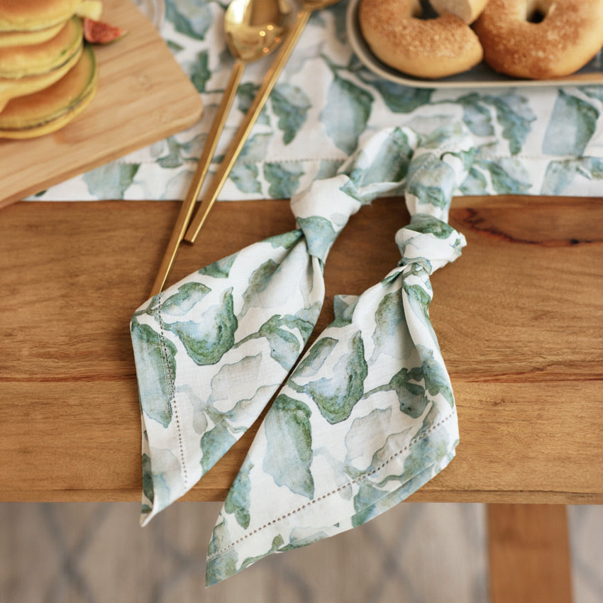 Cascade Linen Table Napkins, Set of 2 - Teal White