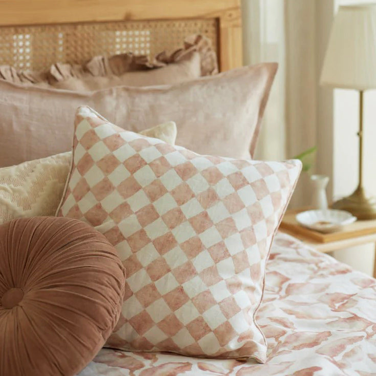Checker Linen Cushion Cover 45x45cm - Blush