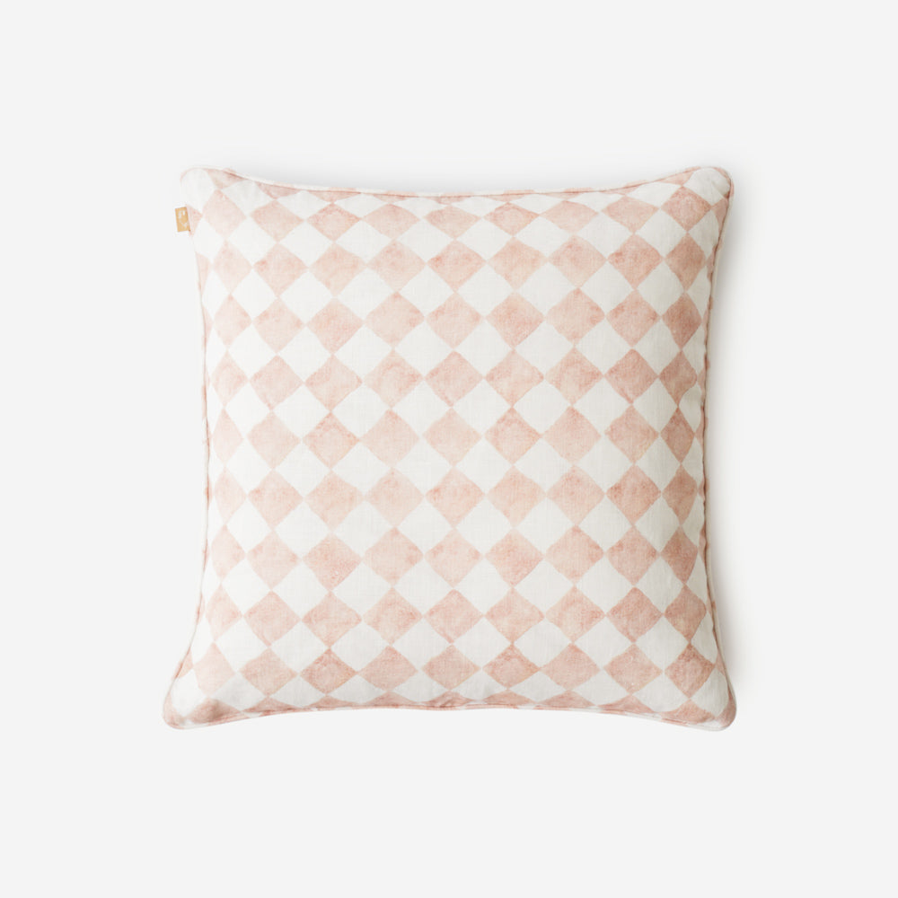 Checker Linen Cushion Cover 45x45cm - Blush