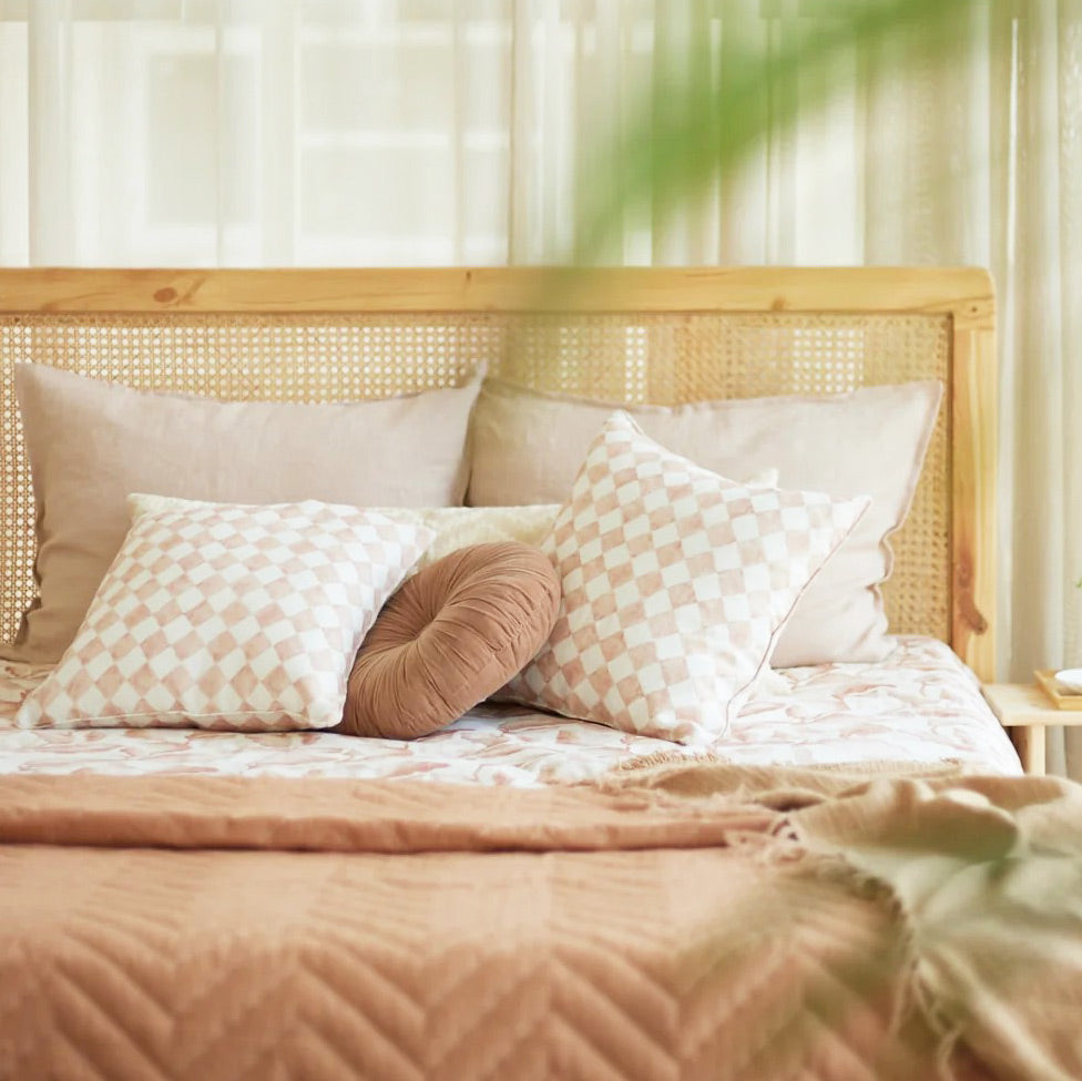 Checker Linen Cushion Cover 45x45cm - Blush