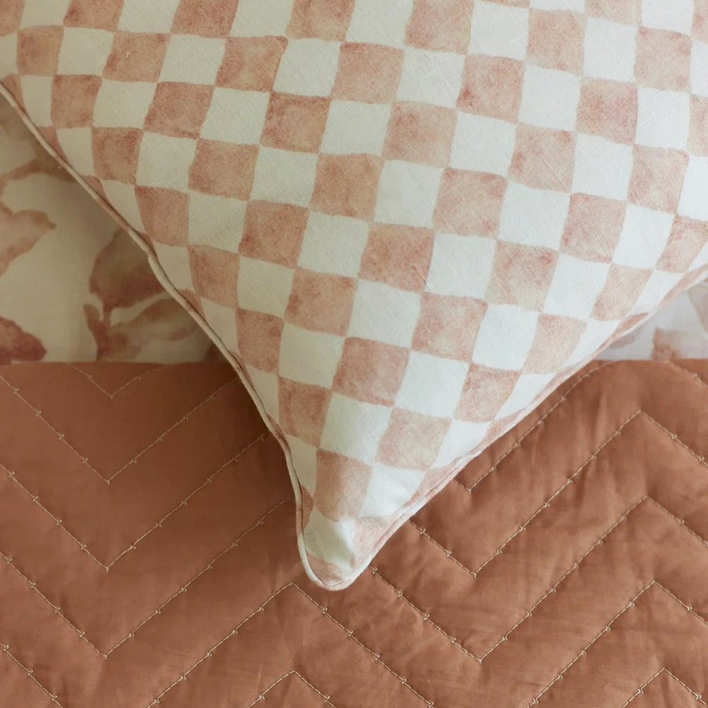 Checker Linen Cushion Cover 45x45cm - Blush