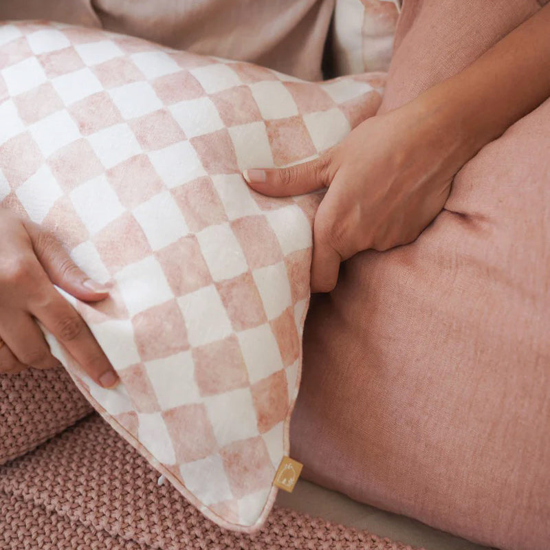 Checker Linen Cushion Cover 45x45cm - Blush