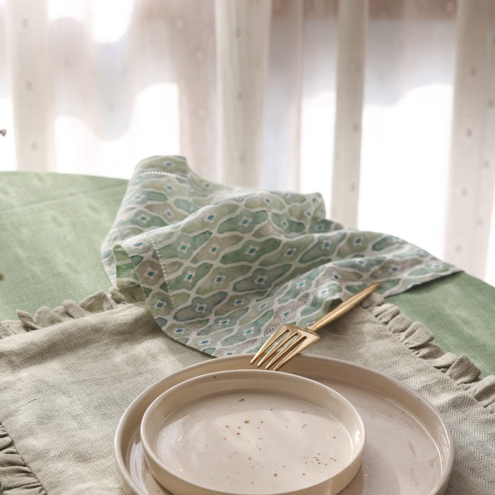 Mosaic Linen Table Napkins, Set of 2 - Sage Green